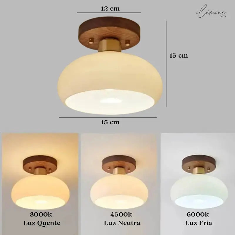 Luminária de Teto Sofisticada Vidro e Madeira - Ilúmine Decor
