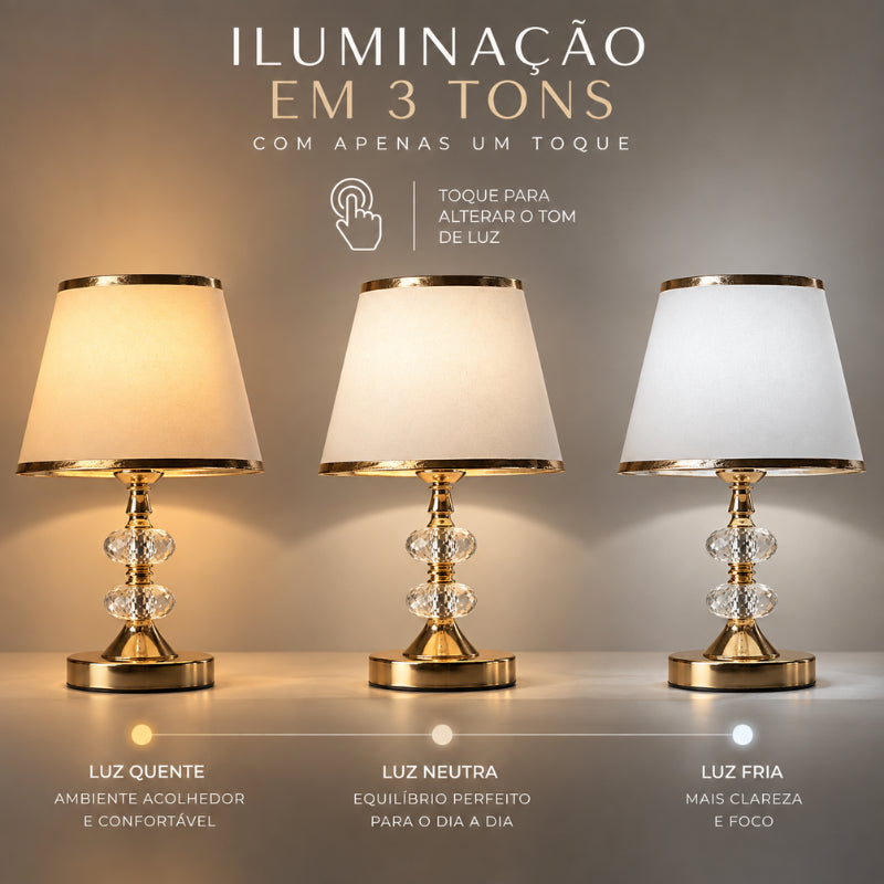 Abajur Dourado 3 Tons de luz Touch - Ilumine Decor