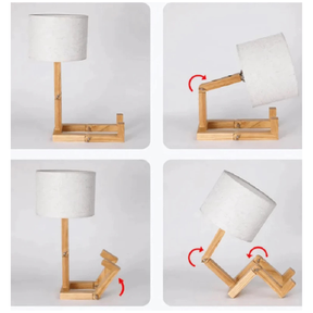Abajur de Mesa Articulável Porta Livro em Madeira com Cúpula Linho- Ilúmine Decor