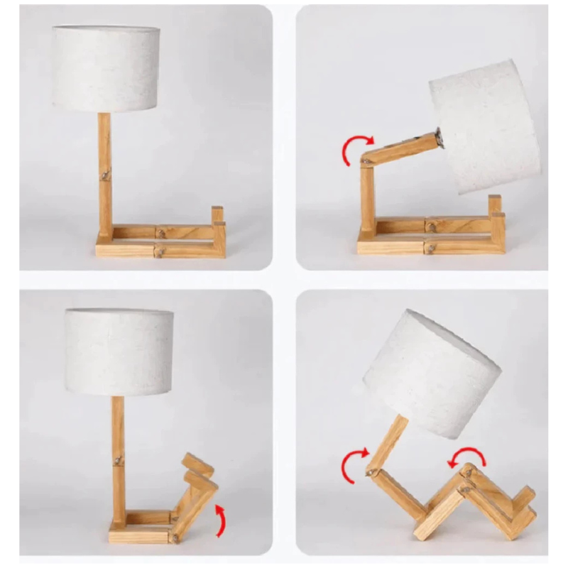 Abajur de Mesa Articulável Porta Livro em Madeira com Cúpula Linho- Ilúmine Decor