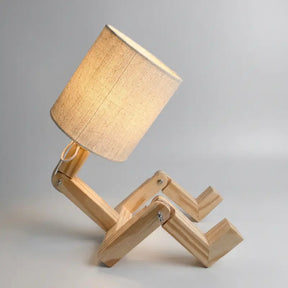 Abajur de Mesa Articulável Porta Livro em Madeira com Cúpula Linho- Ilúmine Decor