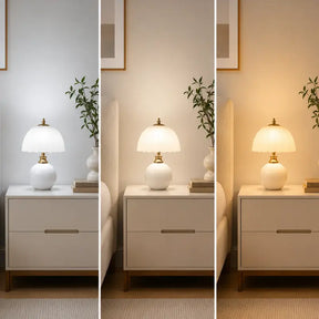 Abajur de Mesa Luxo em Cerâmica e Vidro 3 Tons de Luz para Quarto - Ilúmine Decor