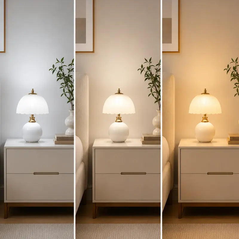 Abajur de Mesa Luxo em Cerâmica e Vidro 3 Tons de Luz para Quarto - Ilúmine Decor