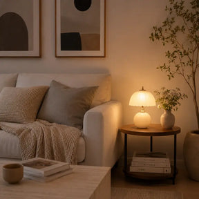Abajur de Mesa Luxo em Cerâmica e Vidro 3 Tons de Luz para Quarto - Ilúmine Decor