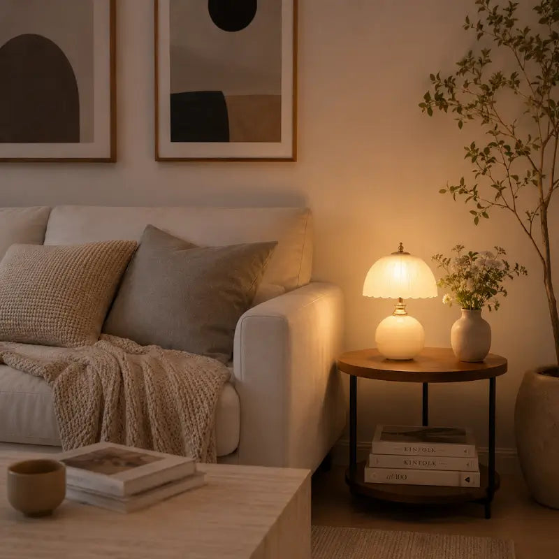 Abajur de Mesa Luxo em Cerâmica e Vidro 3 Tons de Luz para Quarto - Ilúmine Decor