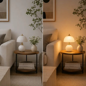 Abajur de Mesa Luxo em Cerâmica e Vidro 3 Tons de Luz para Quarto - Ilúmine Decor