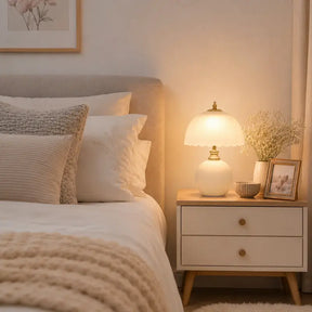 Abajur de Mesa Luxo em Cerâmica e Vidro 3 Tons de Luz para Quarto - Ilúmine Decor