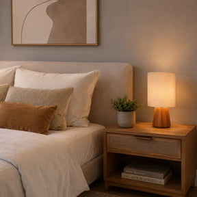 Abajur de Mesa Minimalista Cúpula de Linho - Ilúmine Decor