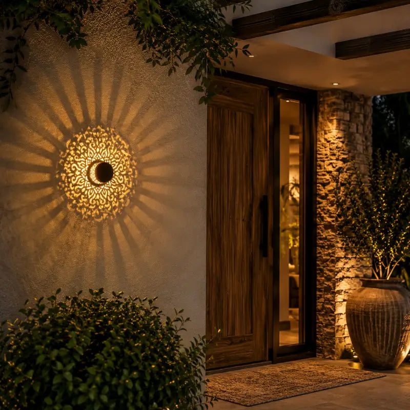 Arandela Solar LED Mandala Luz Quente IP65 para Jardim - Ilúmine Decor