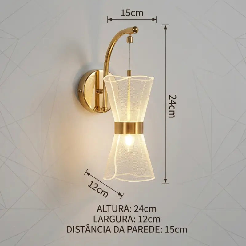 Arandela de Parede Dourada 3 Cores de Luz Bivolt - Ilúmine Decor