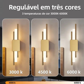 Arandela de Parede LED Dourada 3 Tons de Luz - Ilúmine Decor