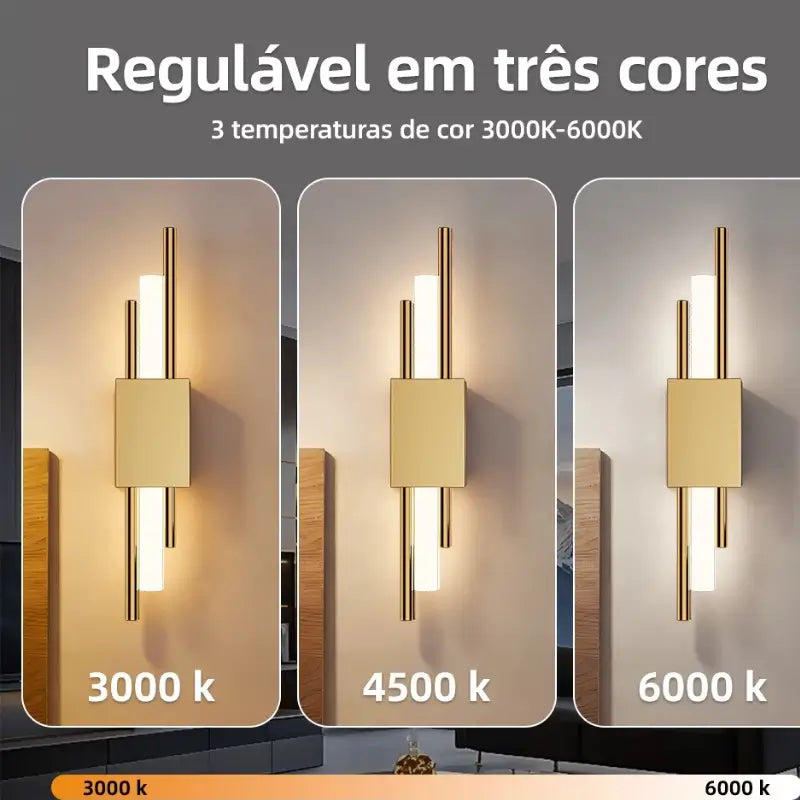 Arandela de Parede LED Dourada 3 Tons de Luz - Ilúmine Decor