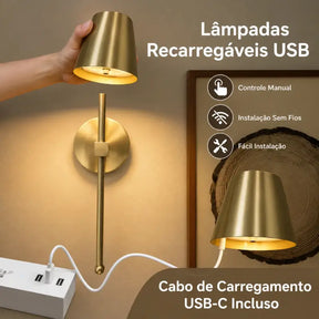 Arandela de Parede LED Retrô Recarregável Sem Fio - Ilúmine Decor