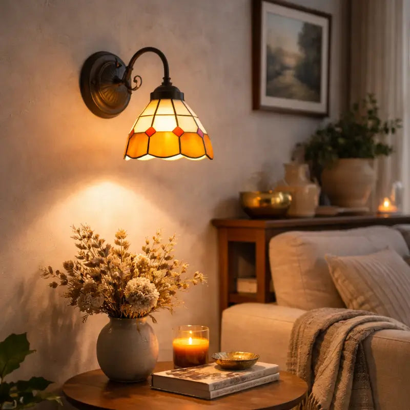 Arandela de Parede Premium Vidro e Metal Estilo Tiffany Vintage - Ilúmine Decor