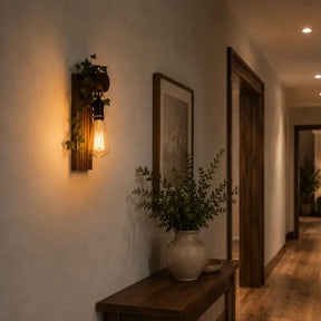 Arandela de Parede Rústica em Madeira com Folhagem - Ilúmine Decor