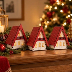 Decoração de Natal Casinhas Decorativas 3 Peças - Ilúmine Decor
