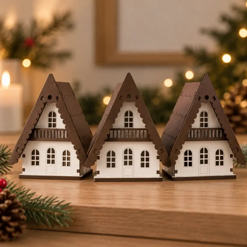 Decoração de Natal Casinhas Decorativas 3 Peças - Ilúmine Decor