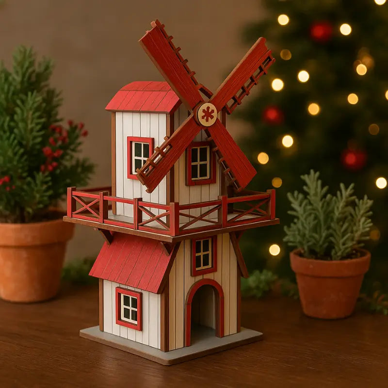 Decoração de Natal Moinho Vila de MDF - Ilúmine Decor