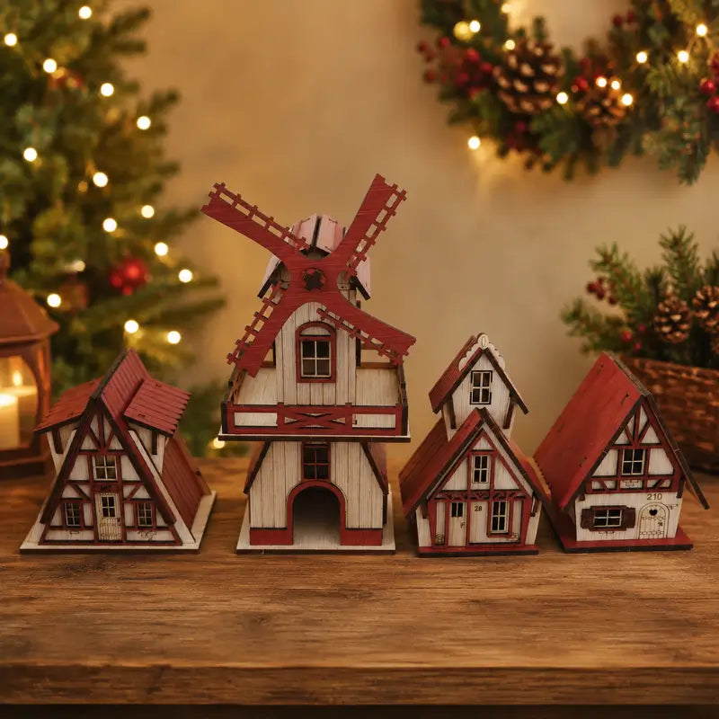Decoração de Natal Vila completa com 4 Peças - Ilúmine Decor