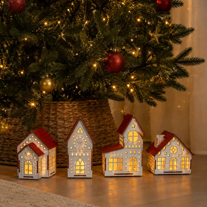 Decoração de Natal Vila de Casinhas Iluminadas 4 peças - Ilúmine Decor