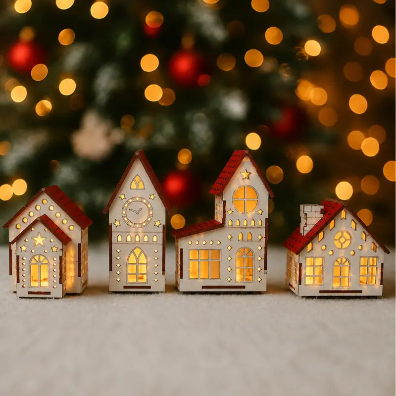 Decoração de Natal Vila de Casinhas Iluminadas 4 peças - Ilúmine Decor