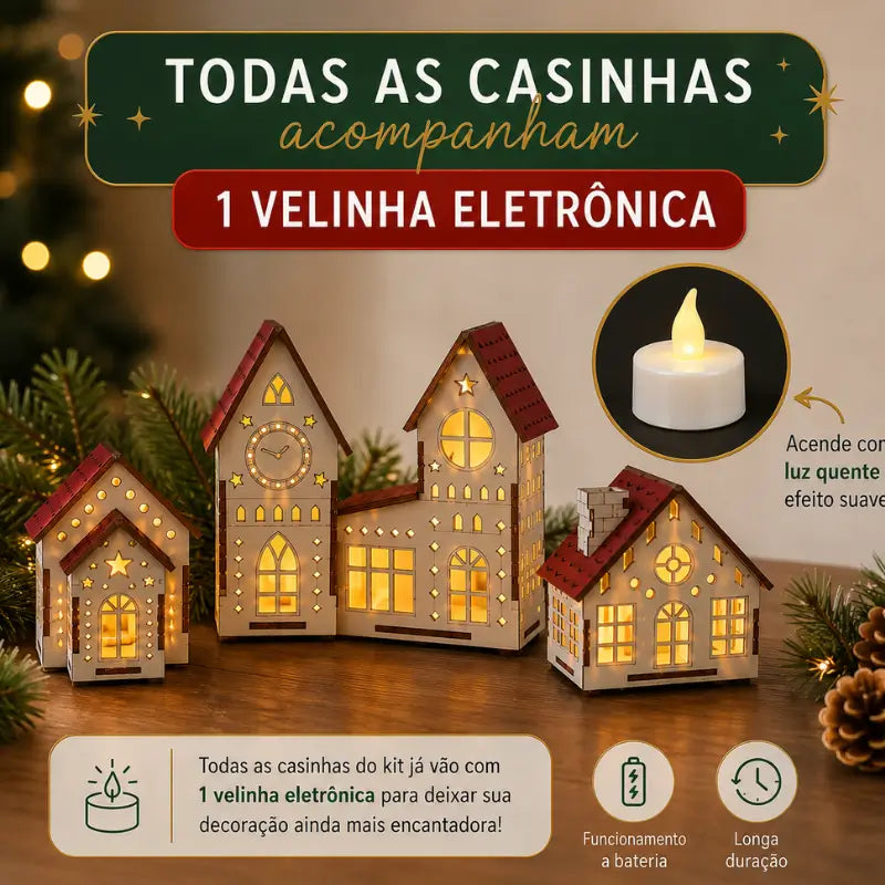 Decoração de Natal Vila de Casinhas Iluminadas 4 peças - Ilúmine Decor