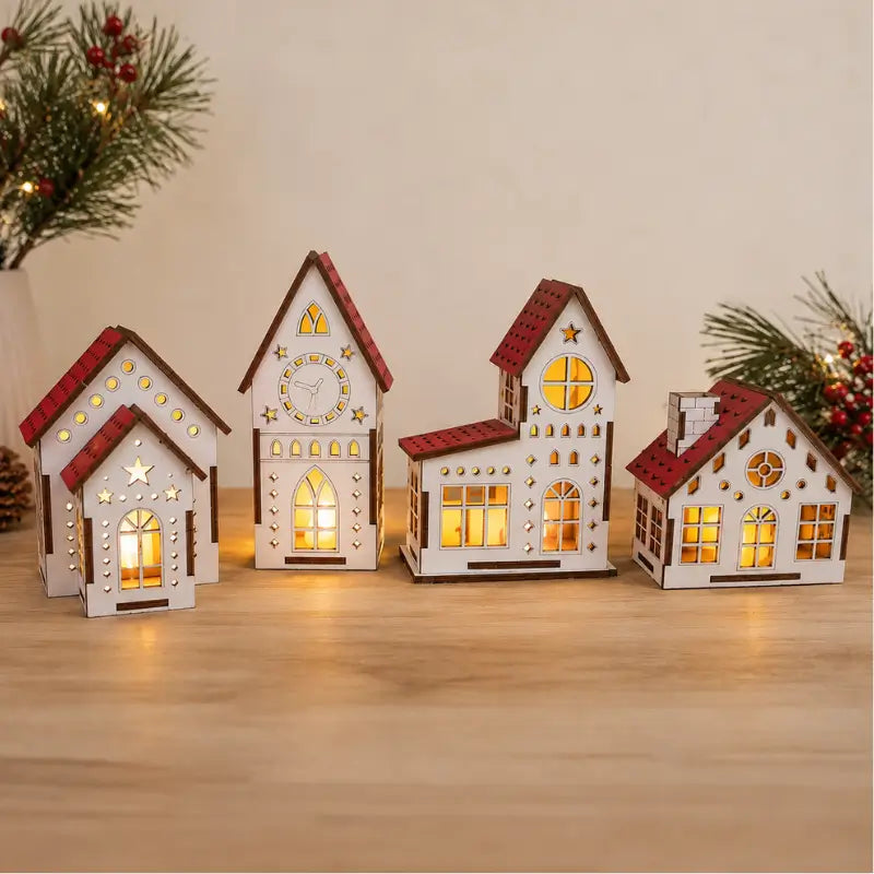 Decoração de Natal Vila de Casinhas Iluminadas 4 peças - Ilúmine Decor