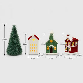 Decoração de Natal Vila de Cerâmica com 3 Casas com Led - Ilúmine Decor
