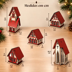 Decoração de Natal Vila de casas 5 peças - Ilúmine Decor