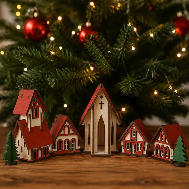 Decoração de Natal Vila de casas 5 peças - Ilúmine Decor