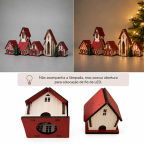 Decoração de Natal Vila de casas 5 peças - Ilúmine Decor