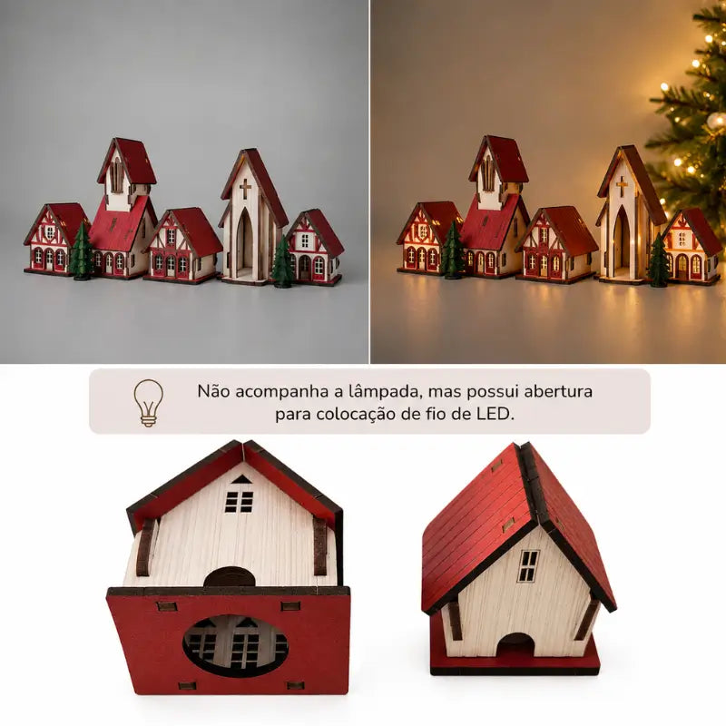 Decoração de Natal Vila de casas 5 peças - Ilúmine Decor