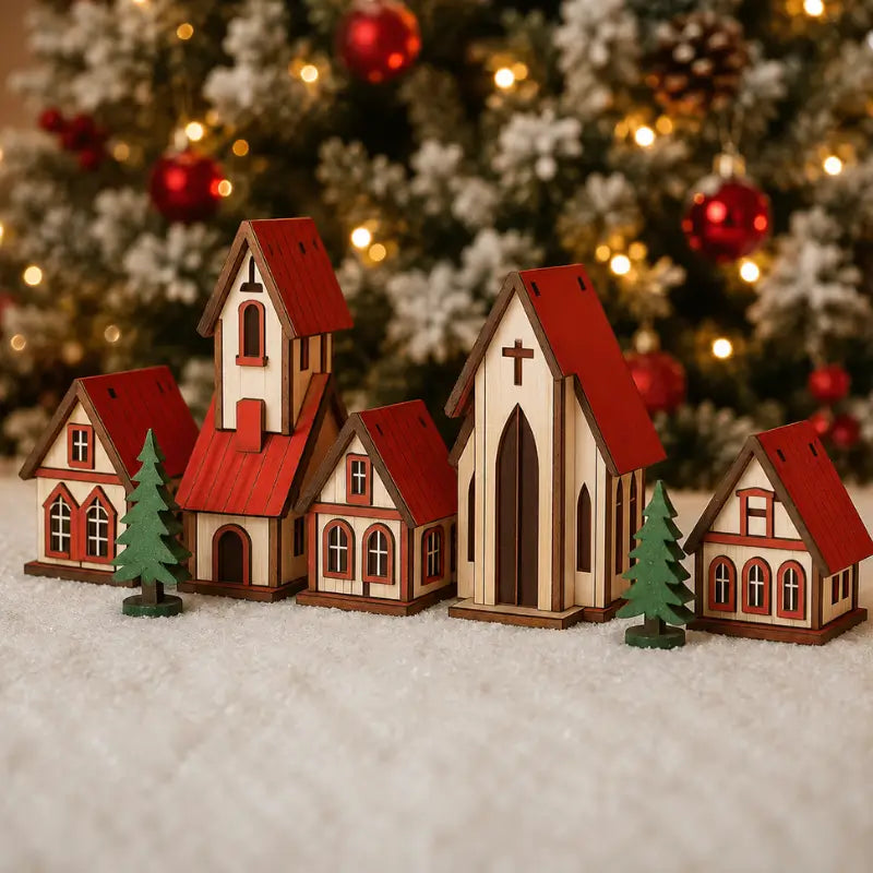 Decoração de Natal Vila de casas 5 peças - Ilúmine Decor