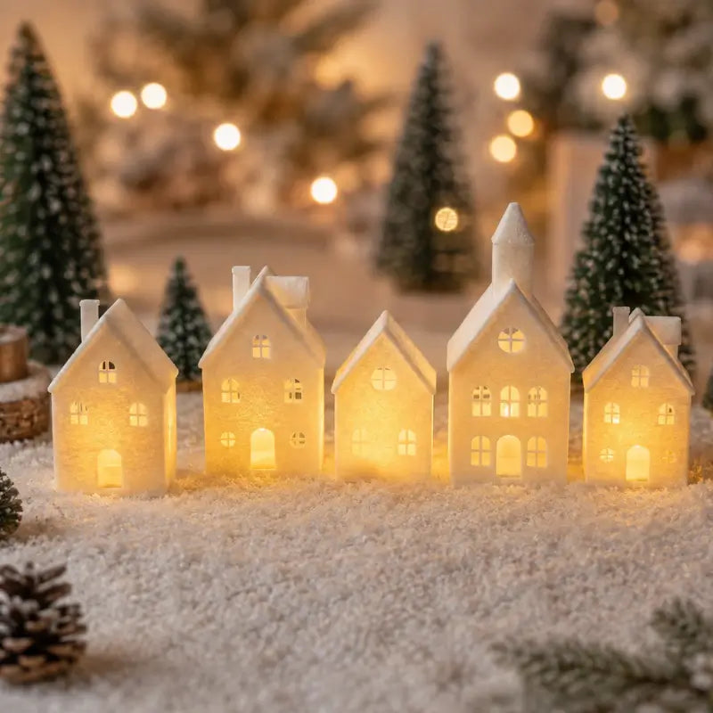 Decoração de Natal Vila de casas 5 peças Com Velas de Led - Ilúmine Decor