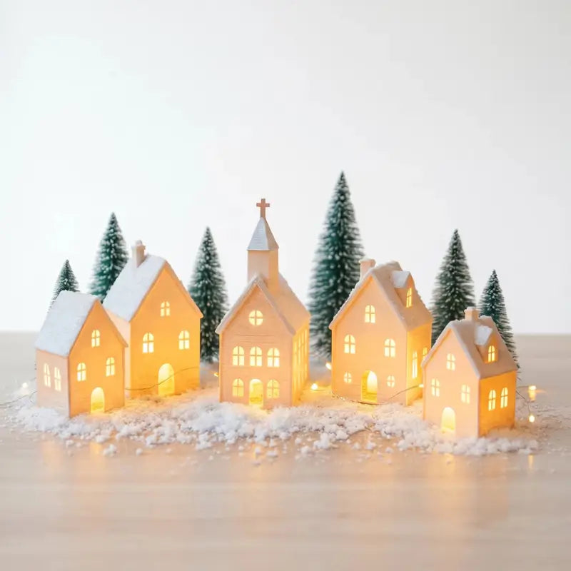 Decoração de Natal Vila de casas 5 peças Com Velas de Led - Ilúmine Decor