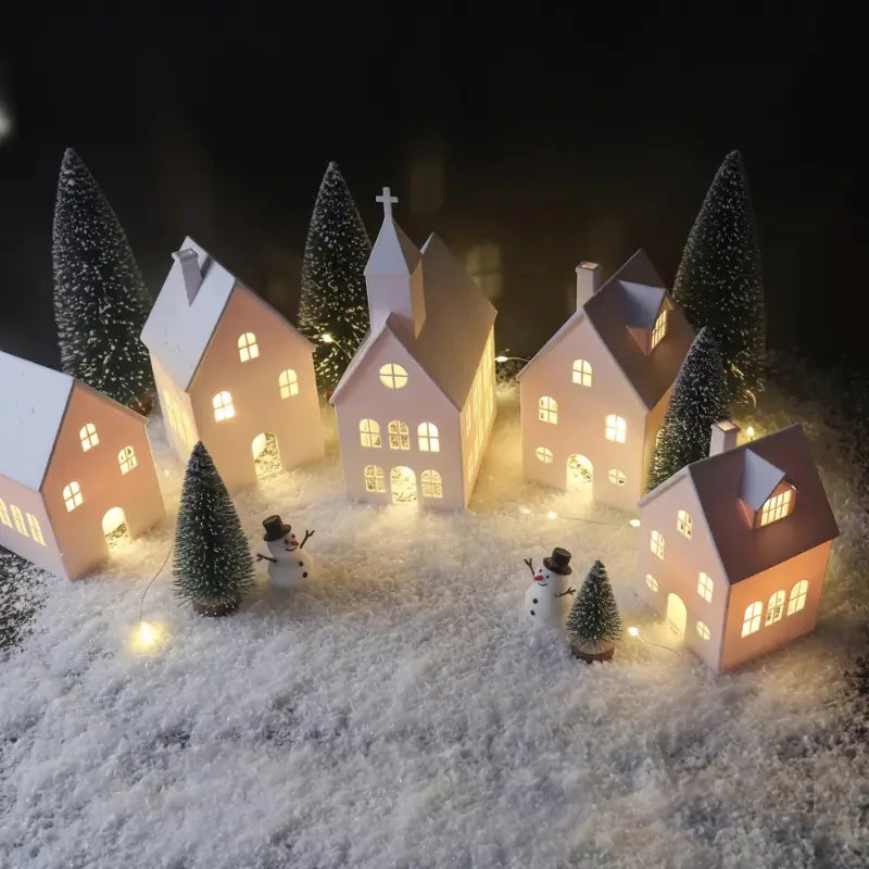 Decoração de Natal Vila de casas 5 peças Com Velas de Led - Ilúmine Decor