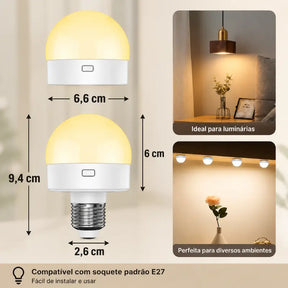 Lâmpada LED Recarregável Sem Fio E27 15 Cores Controle Remoto - Ilúmine Decor