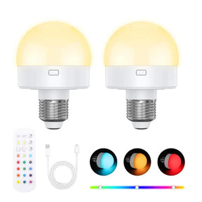 Lâmpada LED Recarregável Sem Fio E27 15 Cores Controle Remoto - Ilúmine Decor