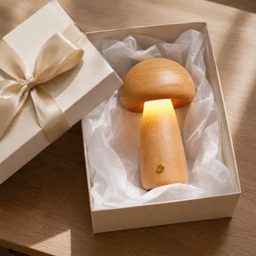 Luminária Decorativa para Mesa Cogumelo Madeira 3 Tons de Luz