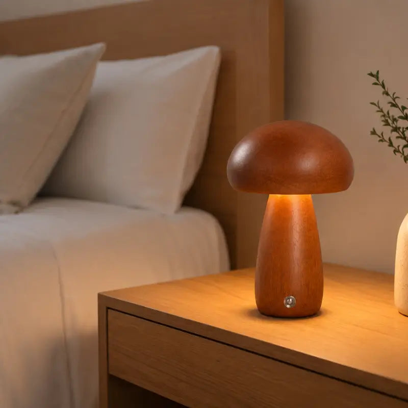 Luminária Decorativa para Mesa Cogumelo Madeira 3 Tons de Luz  Ilúmine Decor