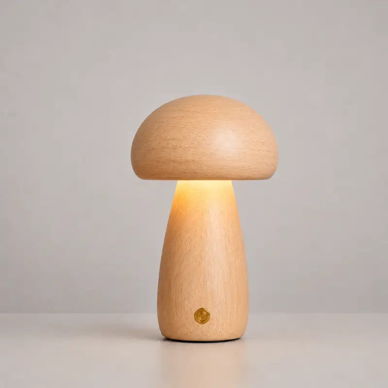Luminária Decorativa para Mesa Cogumelo Madeira 3 Tons de Luz  Ilúmine Decor