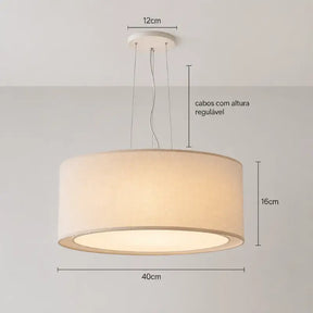 Luminária Pendente de Teto com Cúpula Dupla em Linho 40cm - Ilúmine Decor