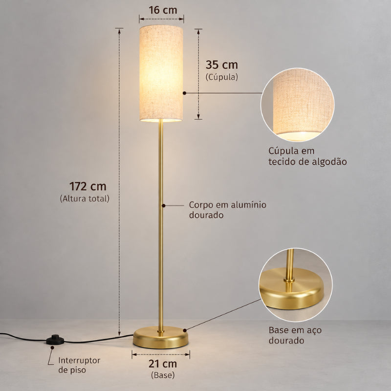 Luminária de Chão Minimalista Dourada