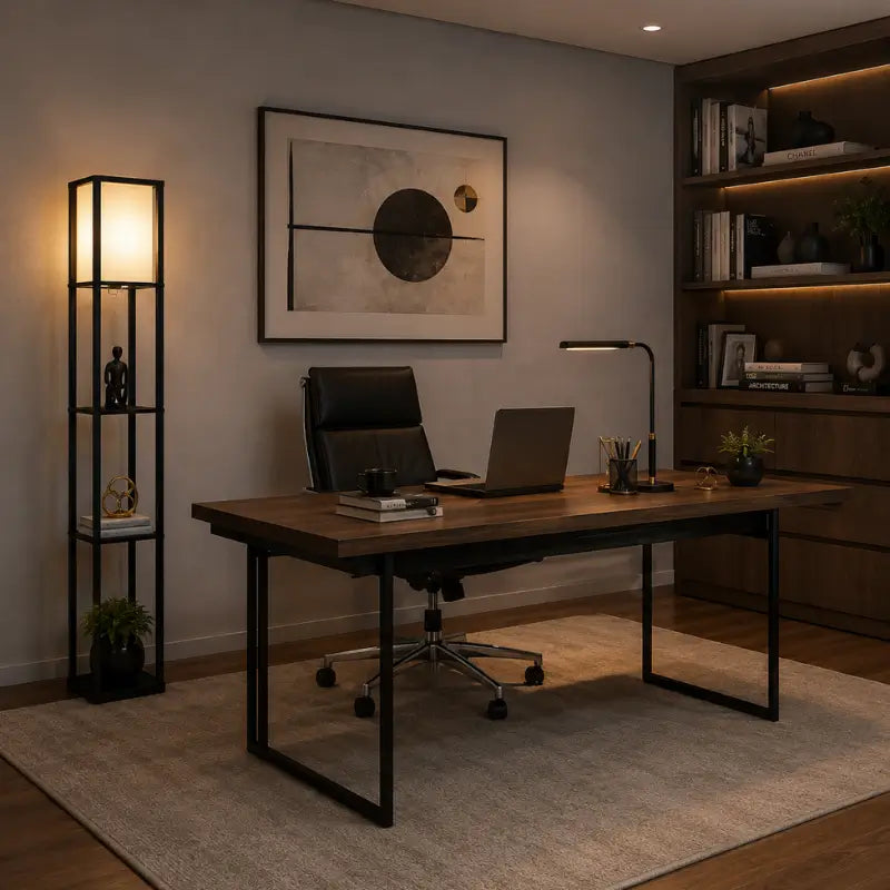 Luminária de Chão com Prateleira Integrada 1,60m Moderno - Ilúmine Decor