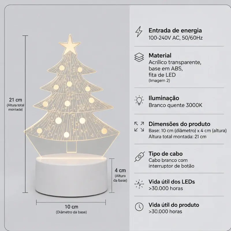 Luminária de Mesa LED 3D Árvore de Natal - Ilúmine Decor