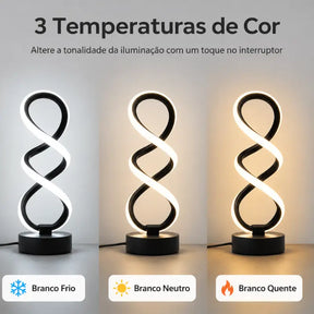 Luminária de Mesa LED Ondulada Moderna 3 Tons de Luz - Ilúmine Decor