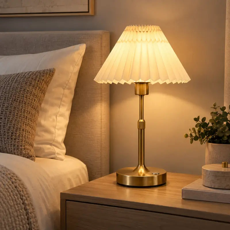 Luminária de Mesa Recarregável Retrô com Cúpula Tecido - Ilúmine Decor