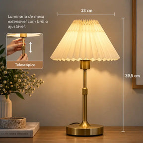 Luminária de Mesa Recarregável Retrô com Cúpula Tecido - Ilúmine Decor