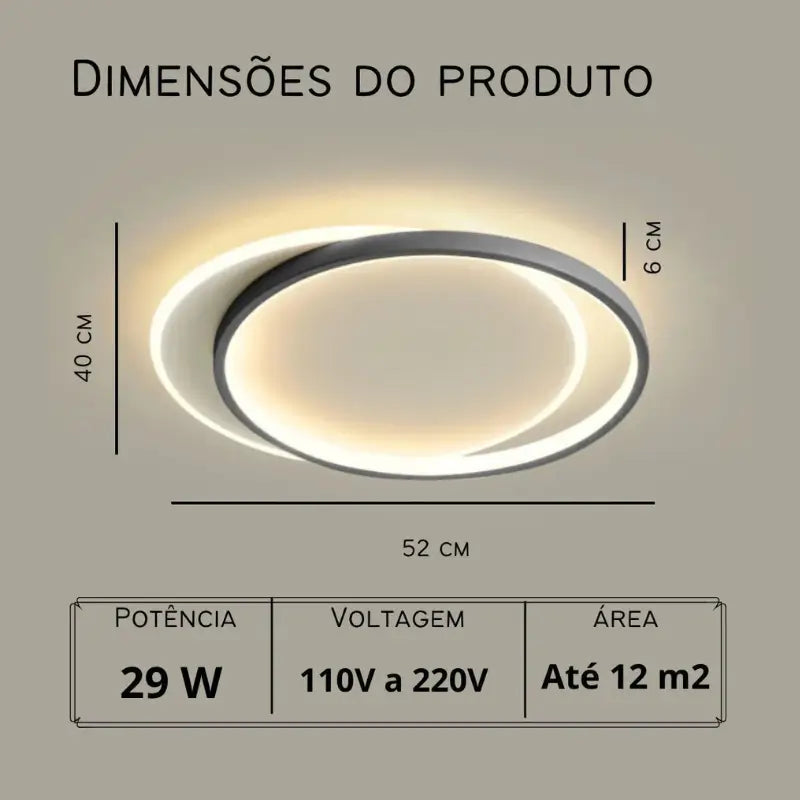 Luminária de Teto Nórdica Moderna 52cm - Ilúmine Decor