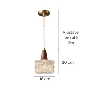 Luminária de Teto Pendente Madeira e Vidro Estilo Nórdico - Ilúmine Decor